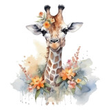 Fototapeta Pokój dzieciecy - Cute giraffe cartoon in watercolor style