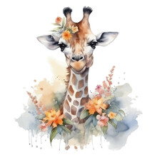 Cute Giraffe Cartoon In Watercolor Style