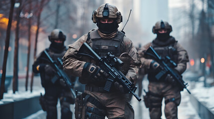 Poster - Covert urban operations: soldiers carry out covert operations to protect urban infrastructure and assets.