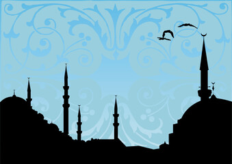 Wall Mural - vector illustration of an arabesque cityscape