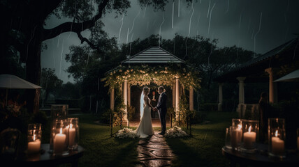 Poster - Marriage couple holding hands in rain