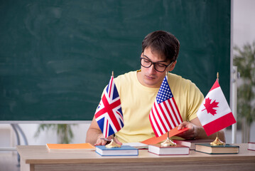 Wall Mural - Young male English language teacher in the classroom