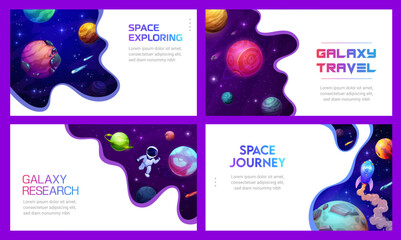 Wall Mural - space landing pages, paper cut starry galaxy, astronaut and spaceship, vector backgrounds. cartoon s