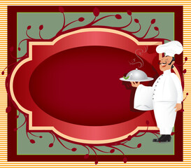 Poster - Vector illustration of professional chef serving delicious meal with background.YOU CAN PLACE YOUR TEXT,LOGO ONTO TOWEL and BACKGROUND