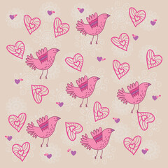 Sticker - Seamless floral pattern with cartoon birds