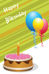 Sticker - illustration of birthday card with cake & balloons