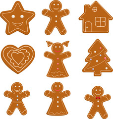 Canvas Print - Collection of Christmas cookies isolated on a white. Vector illustration