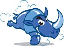 Cartoon Blue Rhino Charging Furiously.