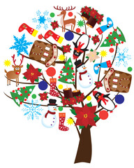 Sticker - vector illustration of tree with christmas elements