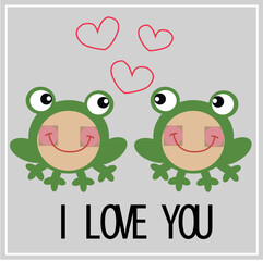 Poster - I love you card with two cute green frogs