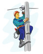 Electrician on a pylon - vector illustration