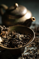 Poster - tea utensils and dried leaf tea	