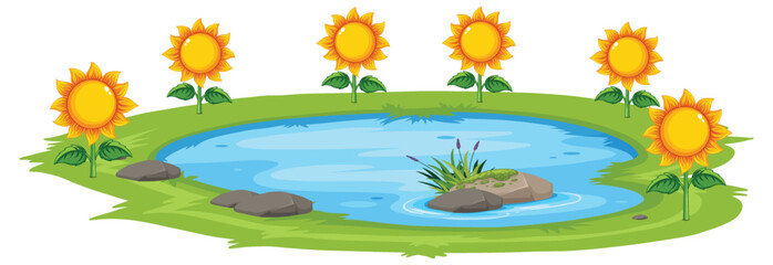 Wall Mural - Sunflower plant next to the river