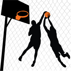 Wall Mural - vector silhouette of two basketball players