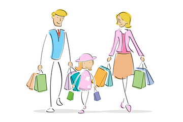 Poster - illustration of family with shopping bags