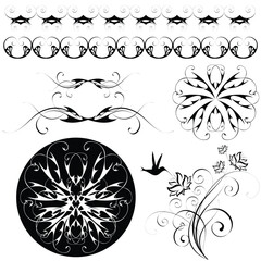 Sticker - set of monochrome flowery patterns and ornaments