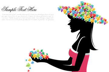 Sticker - illustration of floral lady on white background