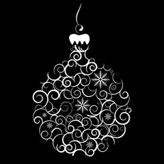 Wall Mural - Vector picture of white silhouette of christmas ball on black background