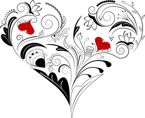 Sticker - Vector picture of black heart with floral ornament