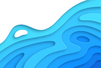 3D papercut blue gradient layers, abstract paper cut topography relief. Liquid texture gradient for banner, card, flyer, background with blue wavy layers vector illustration