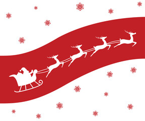 Sticker - Christmas card of a Silhouette of Santa and his reindeer including Rudolph. White on Red.