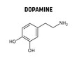 Dopamine molecular structure. Dopamine is neurotransmitter with important role in human body. Vector structural formula of chemical compound.