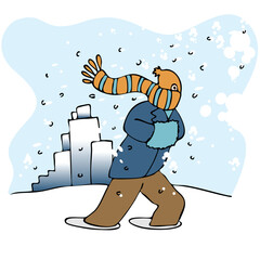 Wall Mural - An image of a man walking in a blizzard.