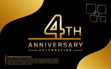 Template design for a 4th year anniversary celebration with a golden number style, vector template