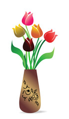 Wall Mural - Illustration of beautiful vase with tulips. Vector