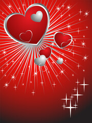 Sticker - vector eps10 illustration of red and silver hearts on an abstract background