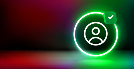 Aufkleber - Banner with shining neon frame and approved account icon. 3d vector illustration with copy space