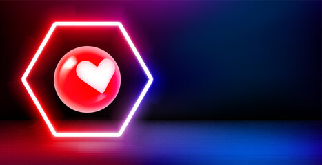 Aufkleber - Product showcase and shining neon frame with heart sign. 3d vector banner with copy space