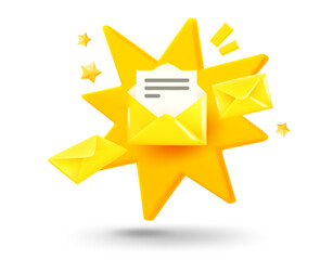 Fototapete - Letters with explosion effect. 3d vector mobile application icon with notification