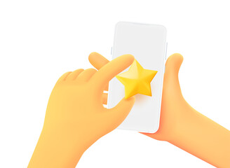 Aufkleber - Hand holding smartphone with rating star. 3d vector illustration