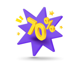 Fototapete - 70 percent sale. Shining gold digits with flash effect. Season Discount concept. 3d vector banner