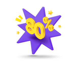 Fototapete - 80 percent sale. Shining gold digits with flash effect. Season Discount concept. 3d vector banner