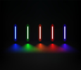 Poster - Abstract studio with glowing vibrant neon lights. 3d vector illustration