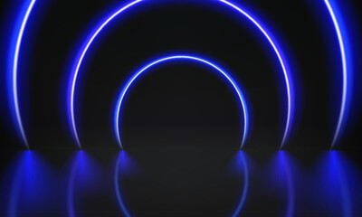 Poster - Abstract studio with glowing vibrant neon light. 3d vector illustration