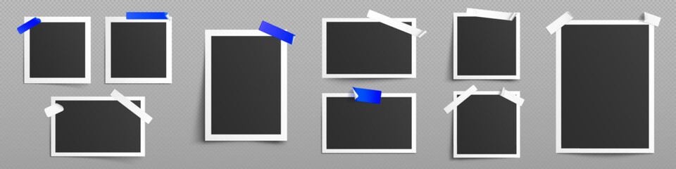 Wall Mural - images collage template with photo frames with sticky tape. album or gallery mockup with empty paper