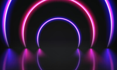 Poster - Abstract studio with glowing vibrant neon light. 3d vector illustration