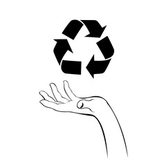 Sticker - illustration of hand holding recycle symbol on white background