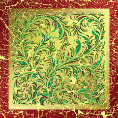 Poster - abstract golden background with cracked floral ornament