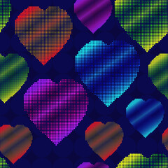 Wall Mural - Valentine's day abstract background with halftone multicolor hearts. Seamless pattern. Vector illustration.