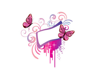 Wall Mural - vector eps 10 illustration of butterflies and a blank sign on a colorful floral background