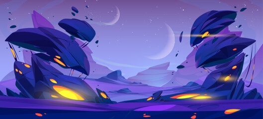 Wall Mural - alien space planet cartoon landscape background. mars desert game cartoon vector illustration with r