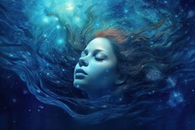 Mermaid, Fantasy Style Portrait Of A Beautiful Woman. Creative Fine Art Illustration Generated By Ai