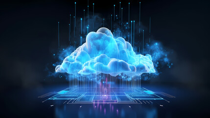 Digital informational technology web futuristic hologram with cloud