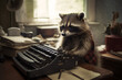 A racoon sitting at a desk and using a typewriter | Generative Ai