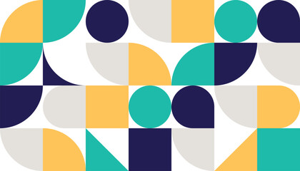 Abstract geometric pattern design background vector. Wallpaper design with circle, square, triangle shape. Modern and trendy illustration perfect for decor, cover, print, banner.