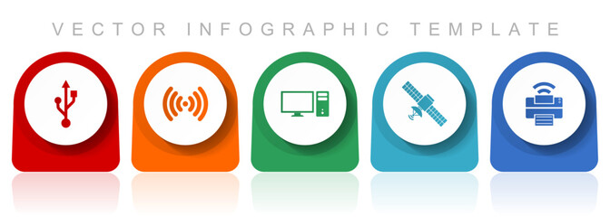 Leinwandbilder - Technology icon set, flat design miscellaneous colorful icons such as usb, wifi, computer, satellite and printer for webdesign and mobile applications, infographic vector template in eps 10